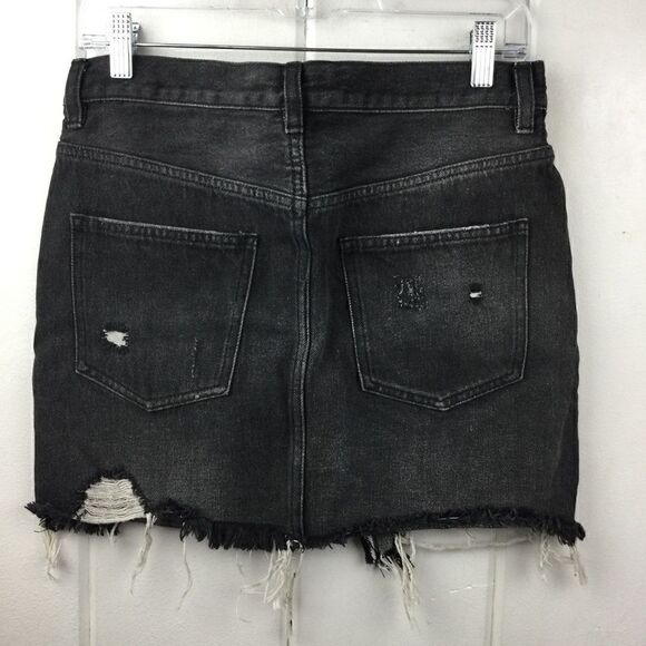 Free People (We the Free) Black‎ Distressed Denim Mini Skirt, Size 26 - Picture 7 of 10